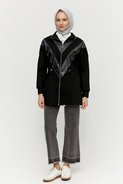 Setrms Suni Deri Kombinli Taş Detaylı Kap