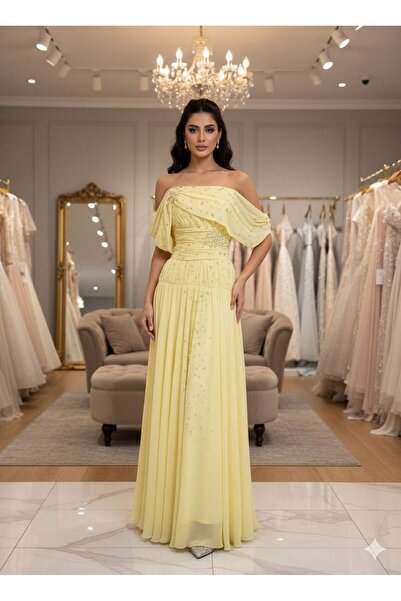 BTROON فستان شيفون ليموني