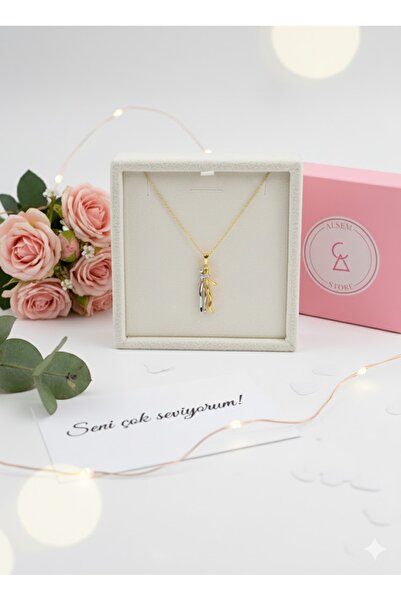 Alsem 925 Gümüş Kaplama Sarılan Çift Kolyesi , Sevgililer Günü , Doğum Günü , Yılbaşı ve Barışma Hediyesi