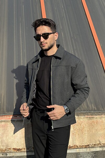 inpool رجال، مقاس قياسي، ياقة قميص، سحاب معدني، ثقافة المال القديم، معطف نصف ...