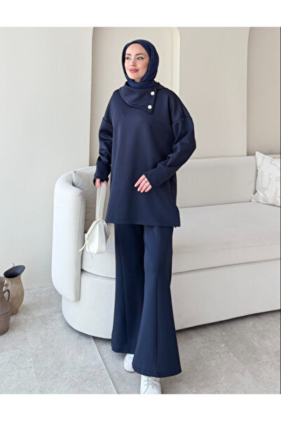 Molly Nelly Women's High-Waisted Buttoned Scuba Pants Hijab Suit