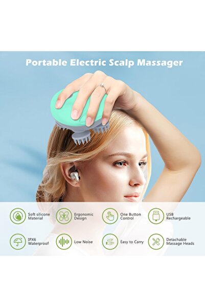 Generic Electric Scalp Massager, 4-Head Head Massager (Green)