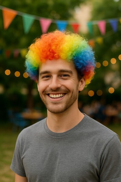 TOYFEST Clown Wig Colorful Curly Afro Rainbow Bonus Adult Hair 120 Gr Party Show Wig