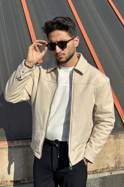 inpool رجال، مقاس قياسي، ياقة قميص، سحاب معدني، ثقافة المال القديم، معطف نصف ...