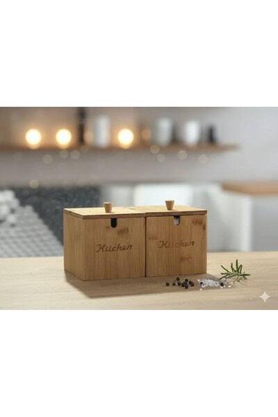 Qerhome 2-Piece Sugar Bowl with Bamboo Lid and Spoon - Salt Bowl - Spice Bowl or Seasoning Container 12 cm * 12 cm