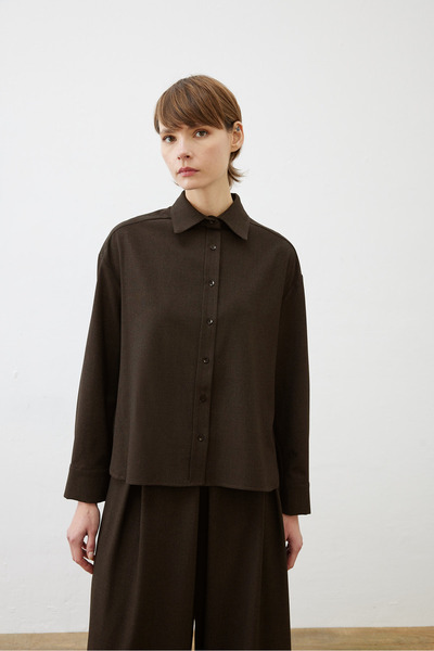 TERZİ DÜKKANI Blake Viscose Pleated Detail Pants Shirt Set Bitter Brown