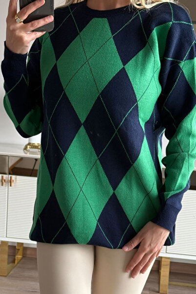 CİDDE Γυναικείο πλεκτό πουλόβερ με σχέδιο μπακλαβά Μήκος 77 εκ.