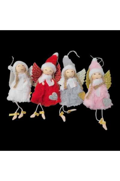 First Choice Christmas tree ornament 4/set, Angel gray, pink, red, white with silver, gold heart, 18cm