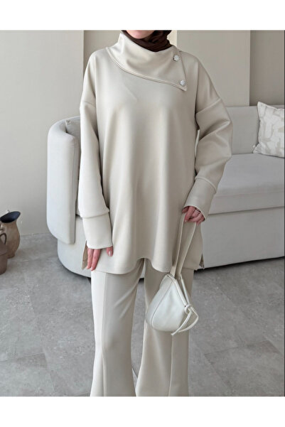 Molly Nelly Women's High-Waisted Buttoned Scuba Pants Hijab Suit