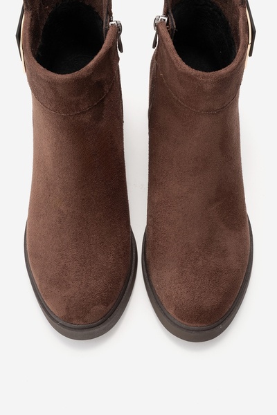 LuviShoes Rashe Brown Suede Women's Thick Heeled Boots