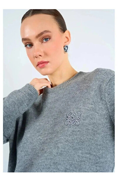 My Blog Gray Square Embroidered Knit Sweater - 231230
