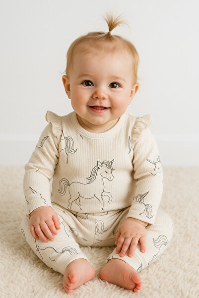 ADABEBEK Premium Fitilli Alt Üst Kız Bebek Takımı