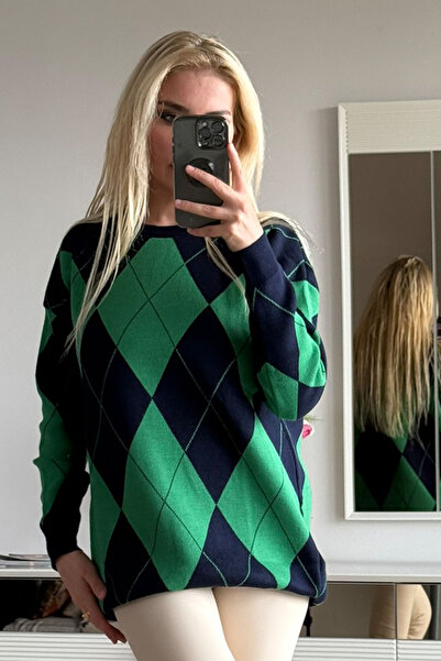 CİDDE Γυναικείο πλεκτό πουλόβερ με σχέδιο μπακλαβά Μήκος 77 εκ.