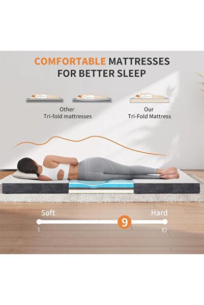 Pomefar Foldable Mattress,4 InchPortable Bed Mattress Non-Slip Bottom for Travel,Camping,Floor
