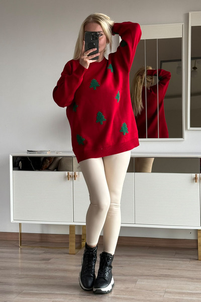 CİDDE Γυναικείο πλεκτό πουλόβερ με σχέδιο μπακλαβά Μήκος 77 εκ.