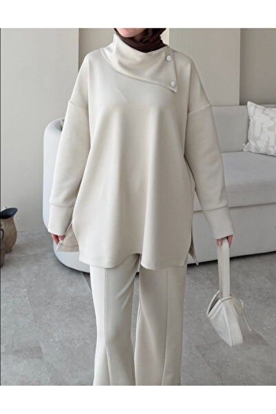 Molly Nelly Women's High-Waisted Buttoned Scuba Pants Hijab Suit