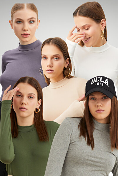 Bipantolon Women's Gray Cream White Khaki Light Gray 5-Piece Finger Detail Bodysuit