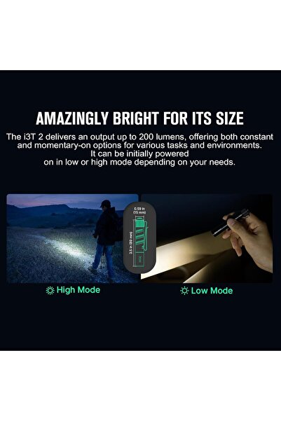 OLİGHT I3T 2 EDC Pocket Flashlight, 200 Lumens, IPX8 Waterproof (Black)