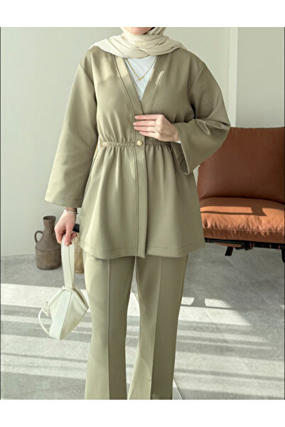 Molly Nelly Women's Elastic Waist Skuba Kimono Pants Set