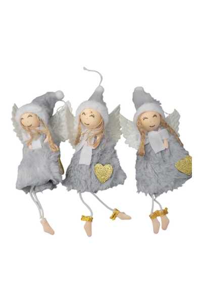 First Choice Christmas tree ornament 3/set, light gray angel with gold heart, 18cm