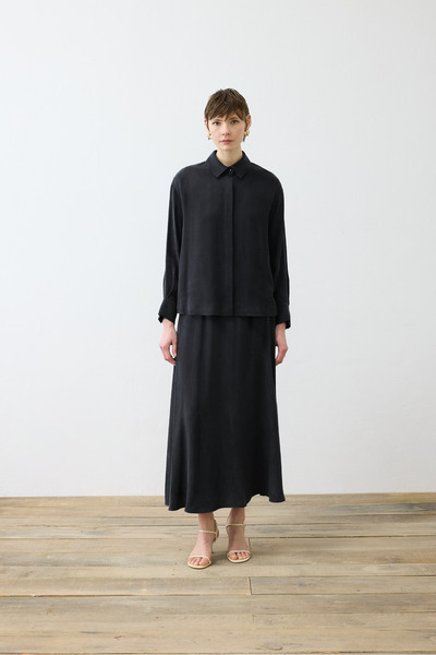 TERZİ DÜKKANI Liva Stone-Washed Silk Skirt Suit Black