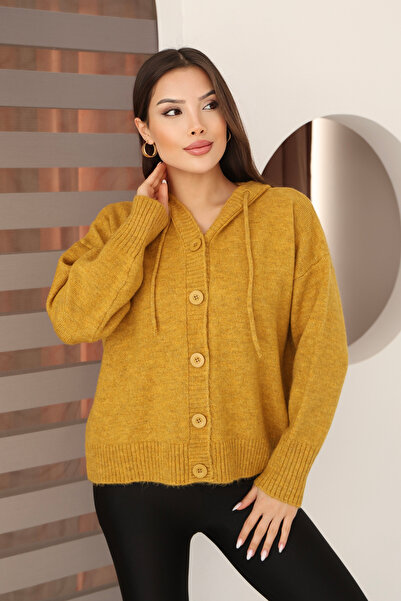 ALCHON Hooded Long Sleeve Lace-Up Four Button Soft Textured Stylish Standard Length Winter Basic Knitwear Cardigan