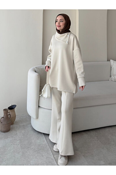 Molly Nelly Women's High-Waisted Buttoned Scuba Pants Hijab Suit