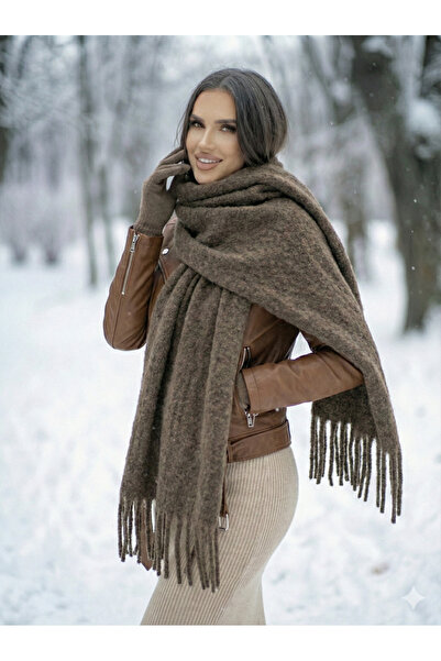 Luminos Butik Mink Tassel Scarf – Shawl and Wide Construction, Ideal for Cold Weather Sal1296