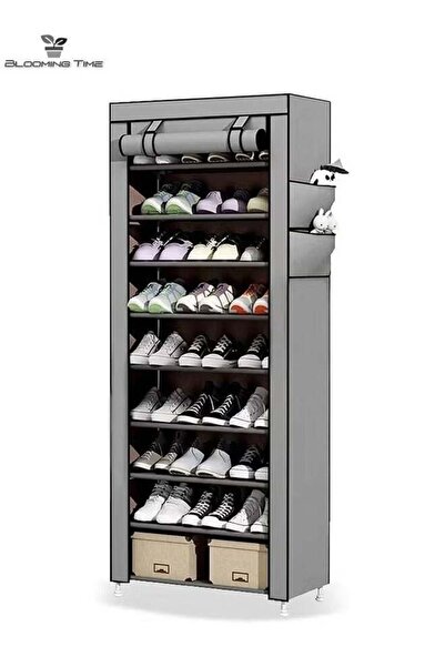 BLOOMING TIME رف أحذية رمادي اللون، 9 طبقات، رف تخزين منزلي قابل للتعديل بدون...