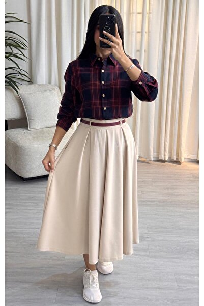 SELSAL Plaid shirt and midi skirt set