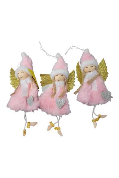 First Choice Christmas tree ornament 3/set, Pink angel with silver heart, 18cm
