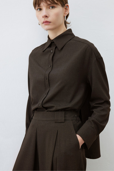 TERZİ DÜKKANI Blake Viscose Pleated Detail Pants Shirt Set Bitter Brown