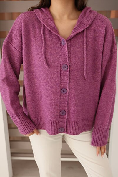 ALCHON Hooded Long Sleeve Lace-Up Four Button Soft Textured Stylish Standard Length Winter Basic Knitwear Cardigan