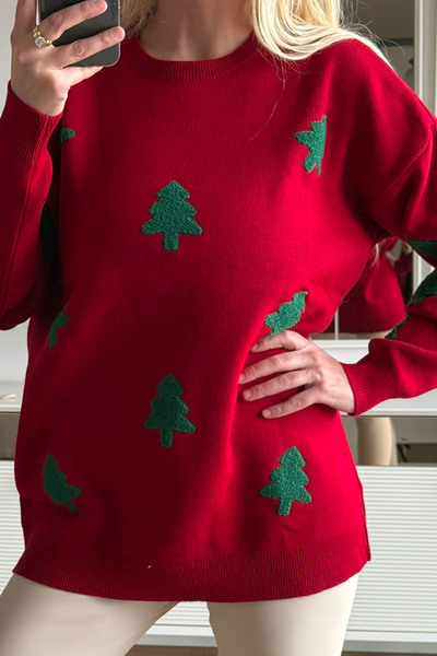 CİDDE Γυναικείο πλεκτό πουλόβερ με σχέδιο μπακλαβά Μήκος 77 εκ.