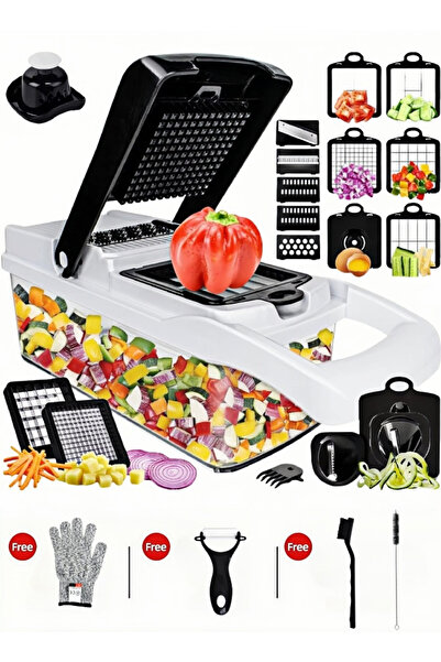 Bojasmiial مفرمة خضراوات متعددة الوظائف 26 في 1، مبشرة مكعبات خضراوات مع 13 ش...