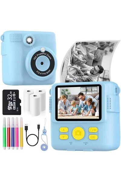 Bukela Kids Instant Photo Camera, 1080P HD, 2.4" Screen, 32GB, 3 Photo Rolls,...