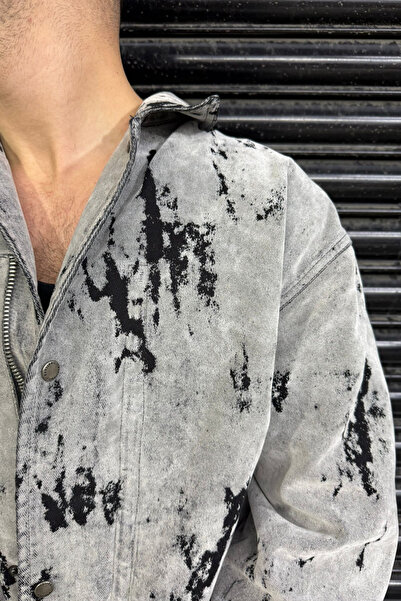 thesunfyre ΑΝΔΡΙΚΟ Μπουφάν Γκαμπαρντίνα με oversized σχέδια σε γκρι χρώμα