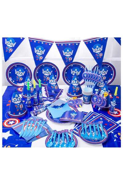 Remy Belle مجموعة أدوات مائدة حفلات كابتن أمريكا، 180 قطعة