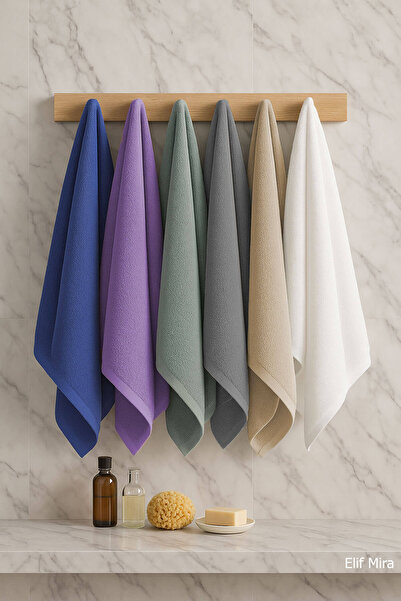 Elif Mira طقم مناشف حمام سوفت تاتش مكون من 6 قطع، 100% قطن، 50x90 سم