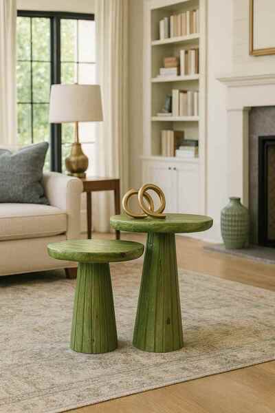 Simillo Home&Living Doğal Masif Ahşap Zigon Takım – 2’li Yan Sehpa Seti Çimen...