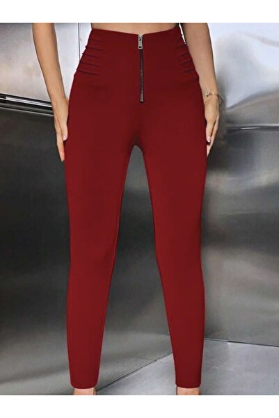 Kanonik Education Women's High Waisted Front Zipper and Ribbed Detailed Diving Leggings