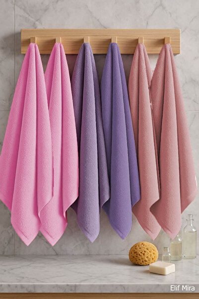 Elif Mira طقم مناشف حمام سوفت تاتش مكون من 6 قطع، 100% قطن، 50x90 سم