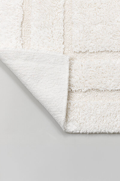 Elart Solid Bathroom Rug Mat Set Cotton 2 Pieces (60X100 cm) Cream