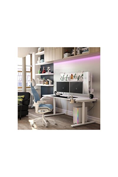 IKEA oyuncu masası, beyaz-yeşil, 180x80 cm, elektrikli ayarlanabilir