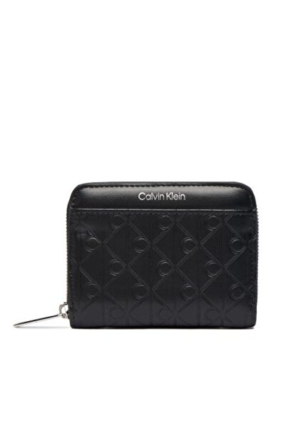 Calvin Klein Γυναικείο μαύρο πορτοφόλι με έμβλημα και ανάγλυφο φερμουάρ με τύ...