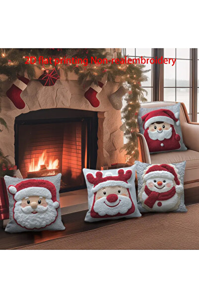 CN 4 Pieces, 2D Christmas Pillow Covers - 2D Flat Printed Christmas Characters Including Santa Claus, Reindeer, Snowman, Etc. No Embroidery