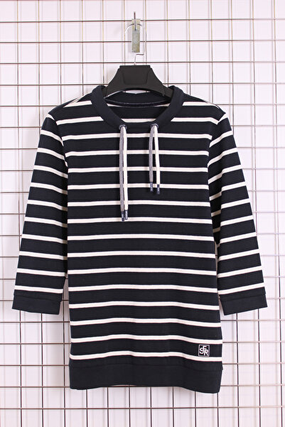 YXL COLLECTION Γυναικεία μπλούζα/φούτερ με ριγέ γιακά με κορδόνια με τρία τέταρτα μανίκια ελαφρύ