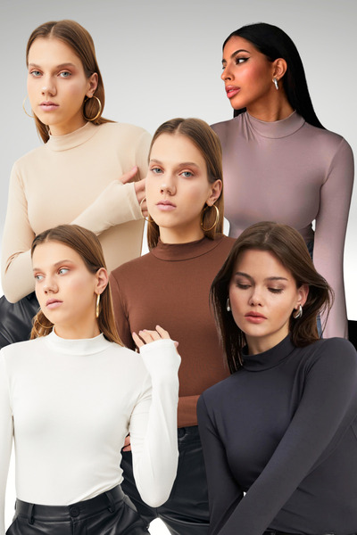 Bipantolon Women's Anthracite Cream White Bitter Brown Light Purple 5-Piece Finger Detailed Bodysuit