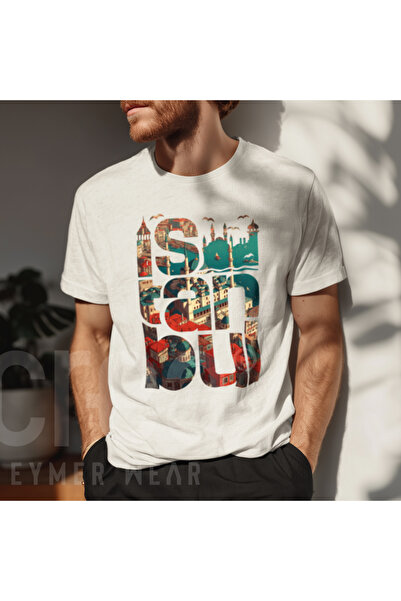 Crea Eymer Wear İstanbul Yazılı Digital B με τύπωμα Βαμβακερό μπλουζάκι με λα...