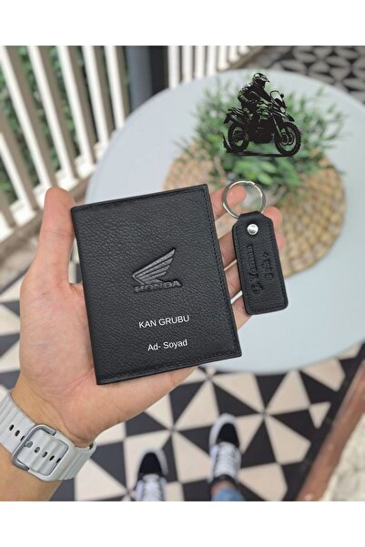 Visso leather HONDA MOTOSİKLET Hakiki Deri Ruhsat Kılıfı İsme Özel Çanta Erke...